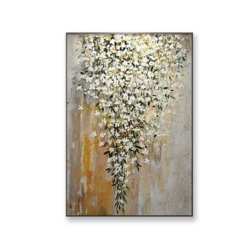 Jasmine Flower Abstract Hanging Painting, Handmade Oil Painting on Canvas, Living Room Decoration, Corridor, Mural Sofa Peaceful Pleasures Health and Wellness