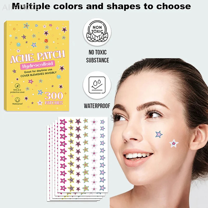 300 Pcs Star Acne Patches – Invisible, Waterproof & Breathable