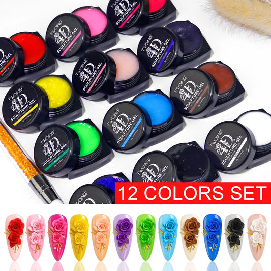 TWOING 12 Colors Non Sticky Soak Off Sculpture Gel Kit with Pen for 3D 4D Nail Art Firm Texture Carving and Sculpting Gel DIY Peaceful Pleasures Health and Wellness