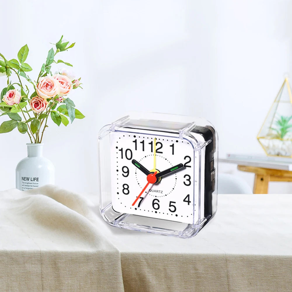 1PC Square Small Alarm Clock Acrylic Frame Quartz Movement Accurate Time Bedside Desk Clock for Bedroom Wake Up Student Clock Peaceful Pleasures Health and Wellness