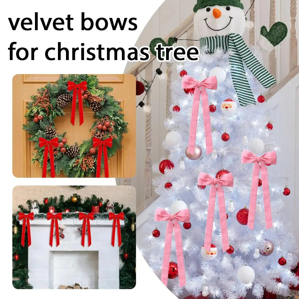 12-Pack Velvet Christmas Bows | Tree Ornaments & Gift Wrap Christmas Bow Ornaments Peaceful Pleasures Health and Wellness