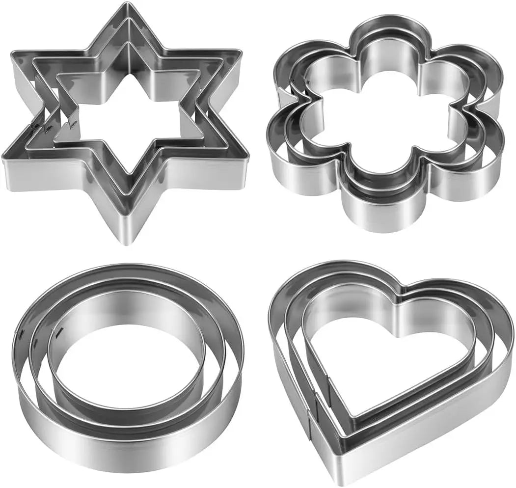 12-Piece Stainless Steel Cookie Cutter Set – Heart, Star, Flower