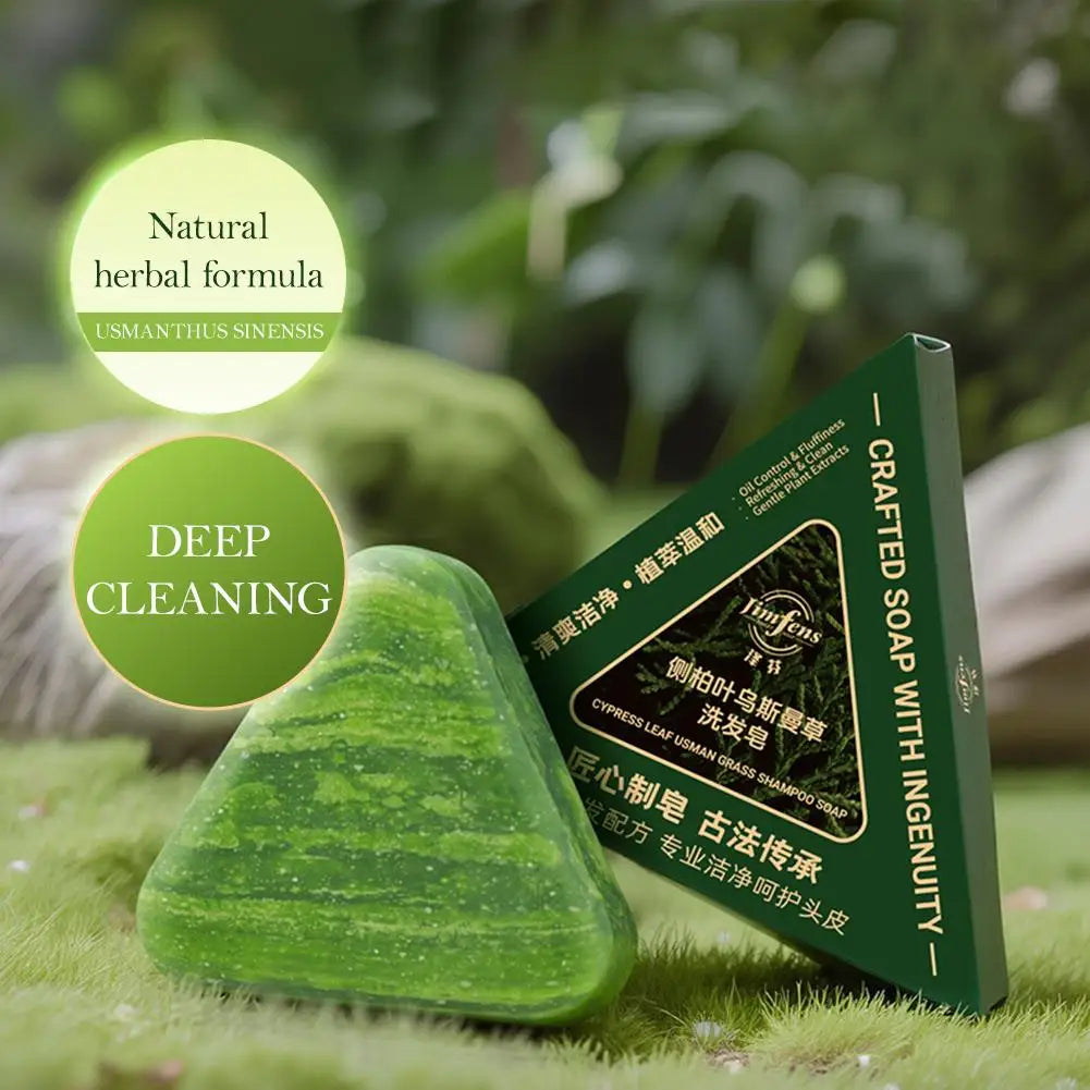 Usman Grass Shampoo Soap Cypress Leaf Polygonatum Herbal Plant Extract Refreshing Clean Oil Control & Itching 120g Peaceful Pleasures Health and Wellness