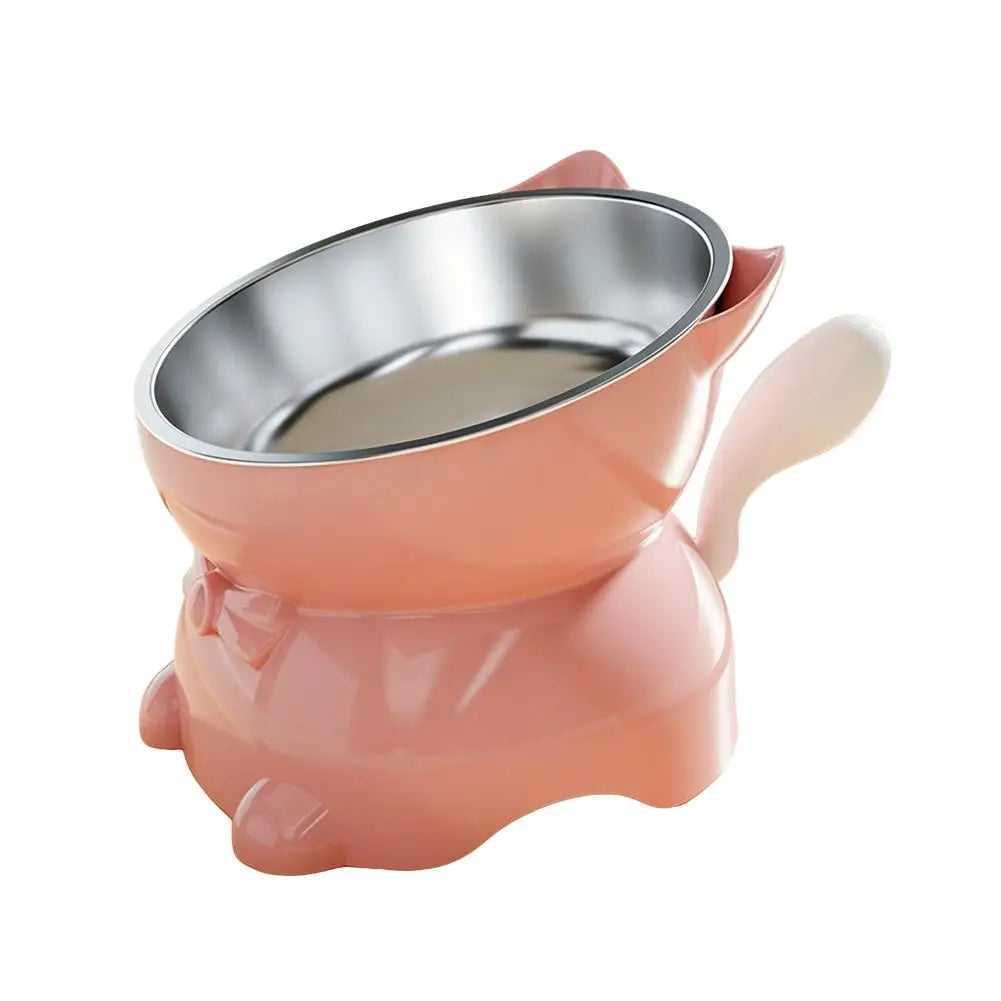 Increased Neck Protection High Quality Water Bowl Healthy Safe Stainless Steel Cat Bowl Anti-overturning Oblique Mouth Pet Bowl Peaceful Pleasures Health and Wellness Pink