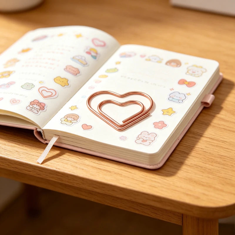 50pc Heart Shaped Paper Clip Rose Gold Bookmark Clip Cute Notebook Decoration Stationery Clip and Office Supplies Peaceful Pleasures Health and Wellness