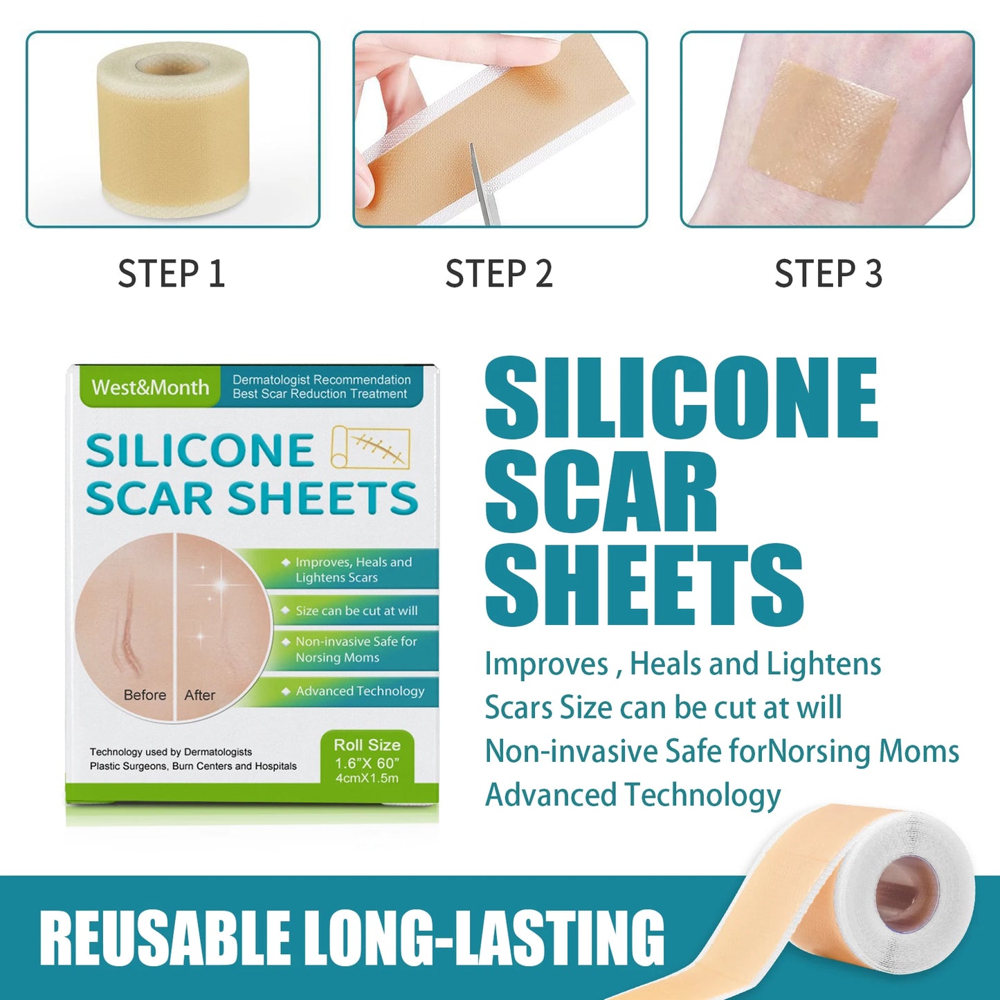 Silicone Scar Sheets Roll 4cm×150cm | Reusable Scar Tape