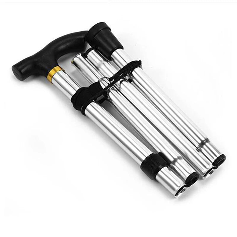 Walking Stick Telescopic Baton Hiking Trekking Poles Aluminum Alloy Metal Folding Cane Crutches Pole For Elderly People Peaceful Pleasures Health and Wellness sliver