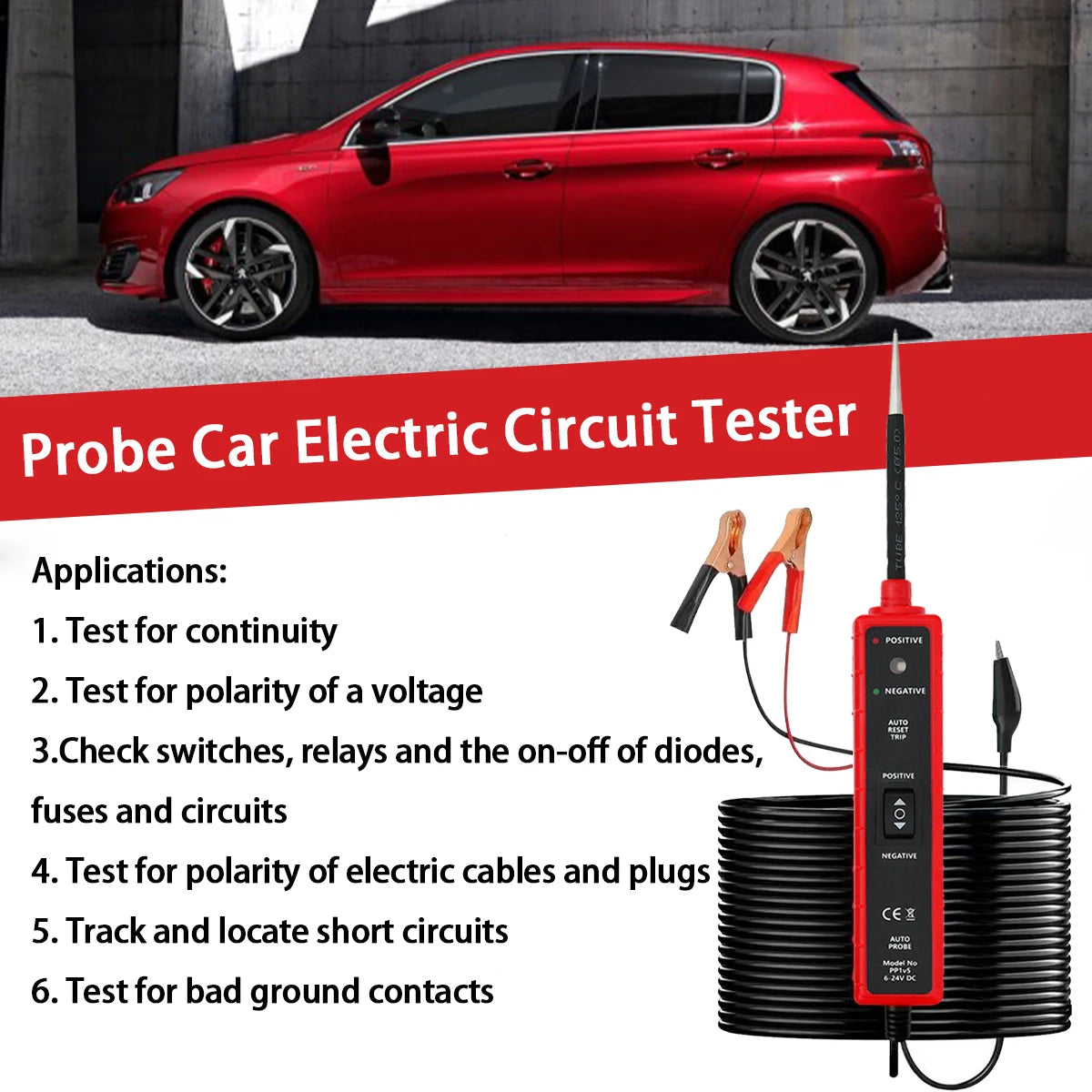 All-In-One Automotive and Motorcycle Circuit Tester: 6-24V Voltage, Led Display and Buzzer Notification, Abs Material, No Batteries Required, Motorcycle Circuit Tester | Lighting Test Results Show | Durable Construction, Peaceful Pleasures Health and Wellness