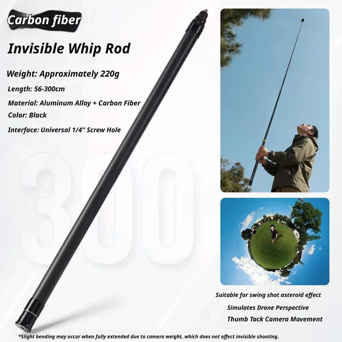 Carbon Fiber Invisible Selfie Stick 1.5–3m | Insta360 X4 X5 X3