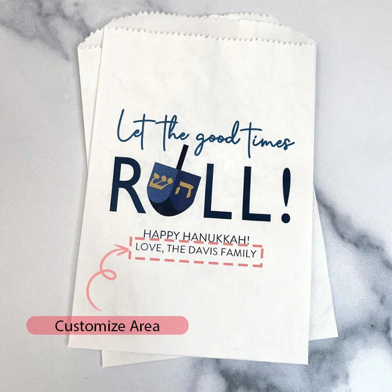 10pcs Custom Hanukkah Kraft Paper Gift Bags | Cookie Candy Bags