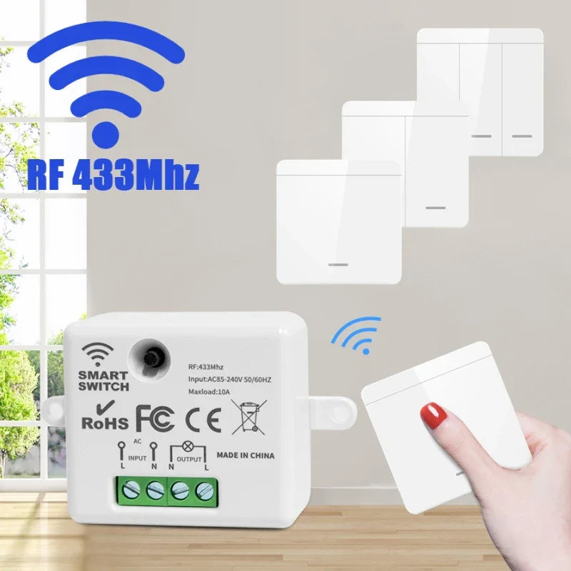 433MHz Wireless Wall Switch 1/2/3 Gang Remote Light Control