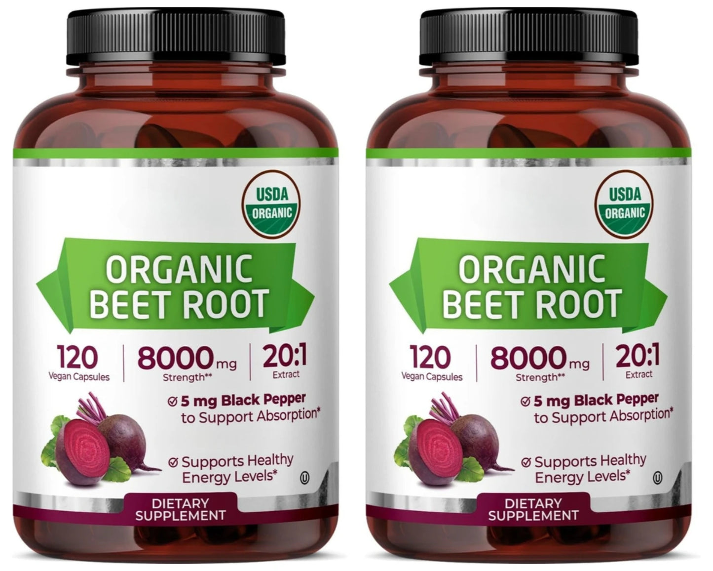 Organic Beetroot Capsules with Black Pepper Extract | Non-GMO
