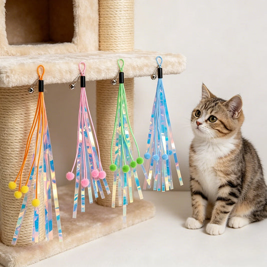 Cat Wand Toy Replacements – Bell, Foil Tassel & Ribbon Teaser Cat Wand Toy Peaceful Pleasures Health and Wellness
