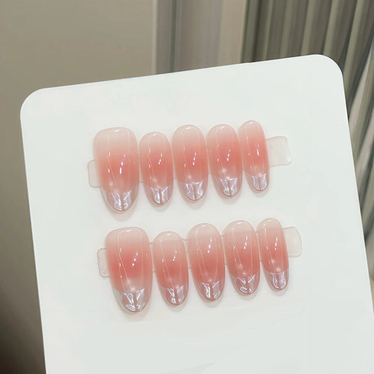 10pcs Handmade Press On Nails – Pink Blush French Cat Eye Press On Nails Peaceful Pleasures Health and Wellness L 3