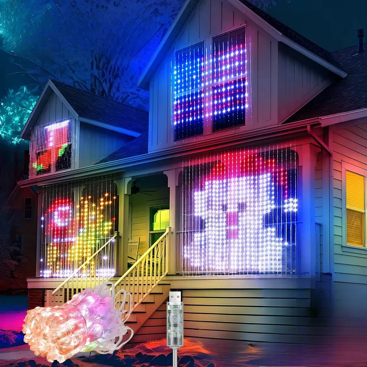 Smart RGB LED Curtain Lights | Bluetooth App, 400 LEDs, USB
