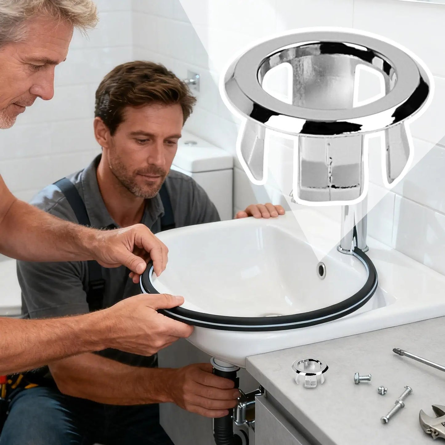 Round Sink Overflow Drain Cover – Chrome Plastic Ring Replacement