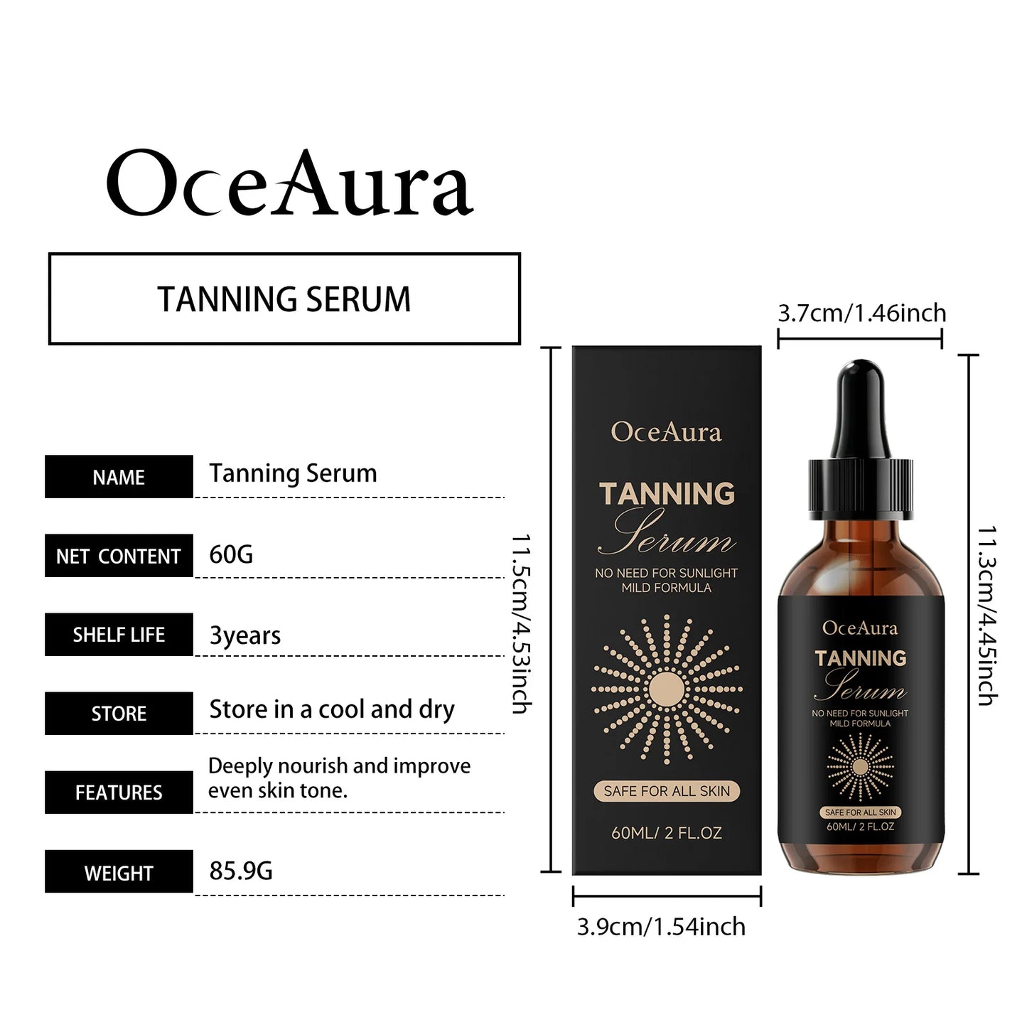 OceAura Self Tanning Drops – Sunless Tanner Serum 60ml