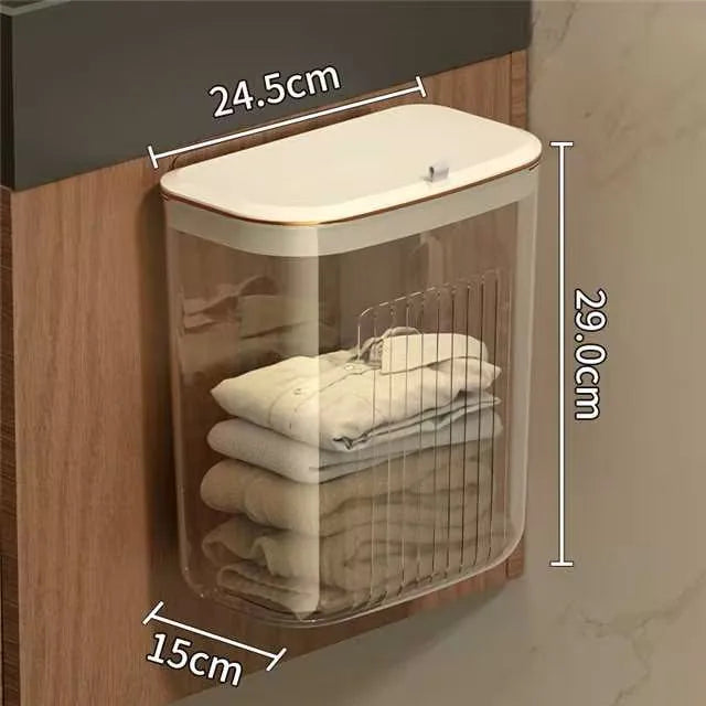 Luxury Wall-Mounted Laundry Hamper No-Drill Hanging Dirty Clothes Basket with Lid for Bathroom/Bedroom, Transparent Storage Bin Peaceful Pleasures Health and Wellness Transparent L