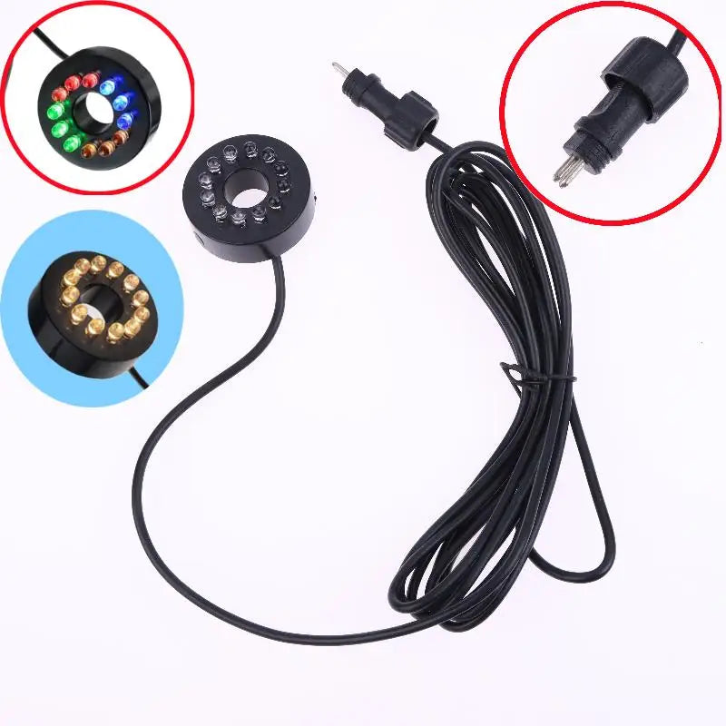 12V 12-LED Garden Pond Light Ring, DIY Waterproof Accessory for Underwater Submersible Fountain Pumps Craft Peaceful Pleasures Health and Wellness