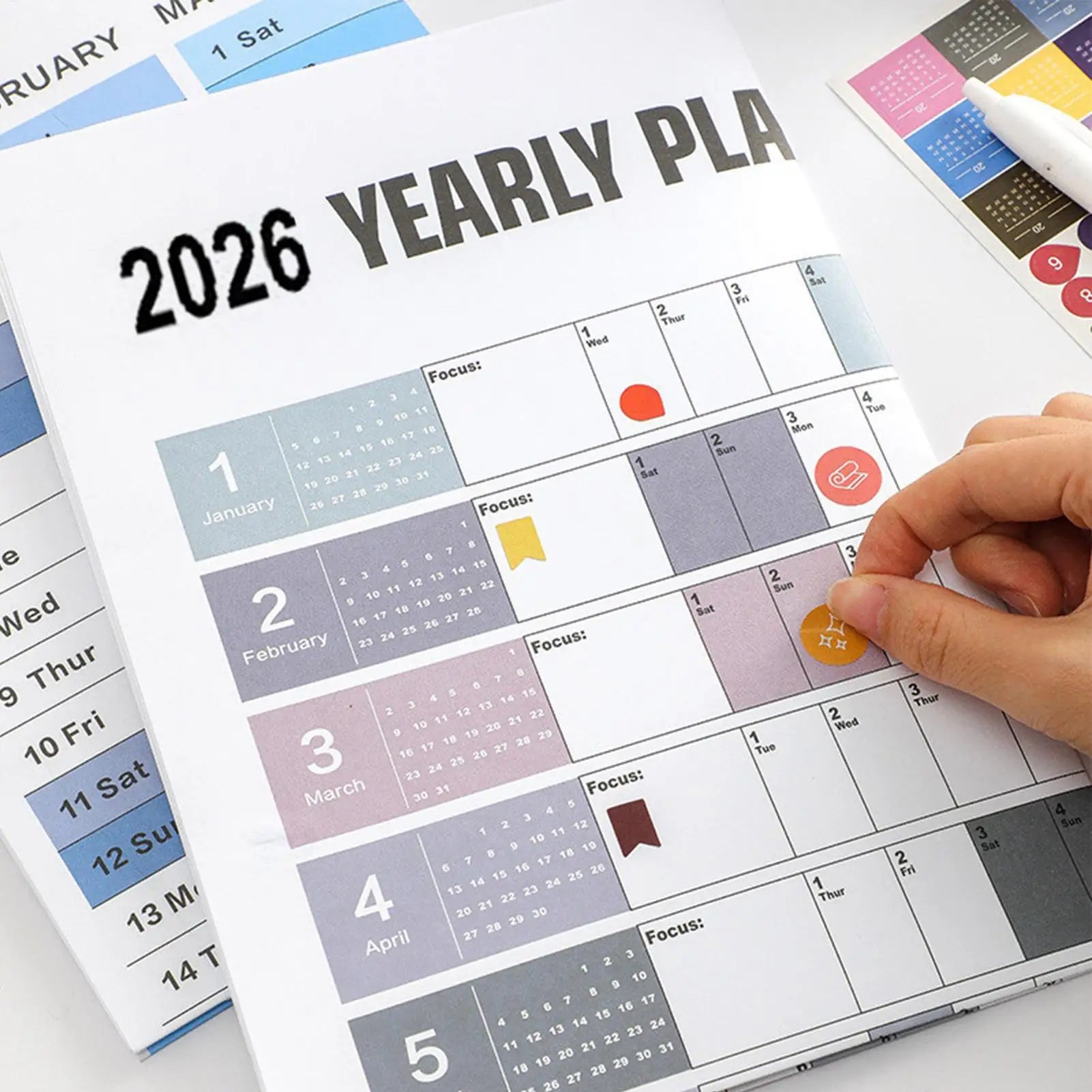 2026 Yearly Wall Calendar Poster with Stickers Large Planning Schedule Home Office Organization Time Management Tool Peaceful Pleasures Health and Wellness