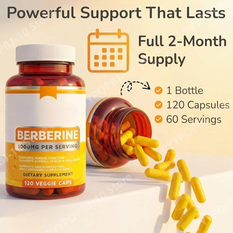 Berberine HCl 1000mg – Immune & Digestive Support | 120 Vegan Caps