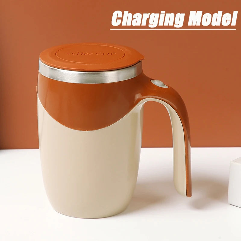 Portable Automatic Stirring Coffee Mug Magnetic Electric Stainless Steel Self Mixing Coffee Tumbler Rotating Home Office Travel Peaceful Pleasures Health and Wellness Rechargeable Brown