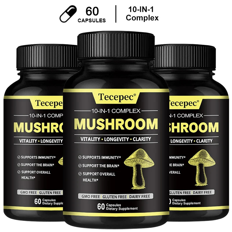 Mushroom Complex with Lion's Mane and Reishi, Brain Supplement That Helps Boost Memory and Focus, Fights Stress & Daily Wellness Peaceful Pleasures Health and Wellness 60 count -3 bottle