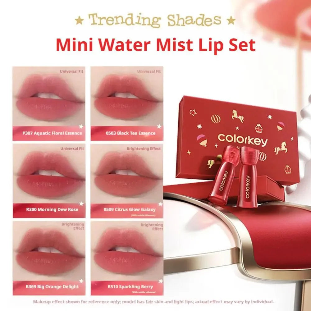 COLORKEY [Year of the Horse Limited Edition] Water Mist Lip Glaze Set Unique Gift Box Matte Velvet Lipstick Eyeshadow Makeup Peaceful Pleasures Health and Wellness