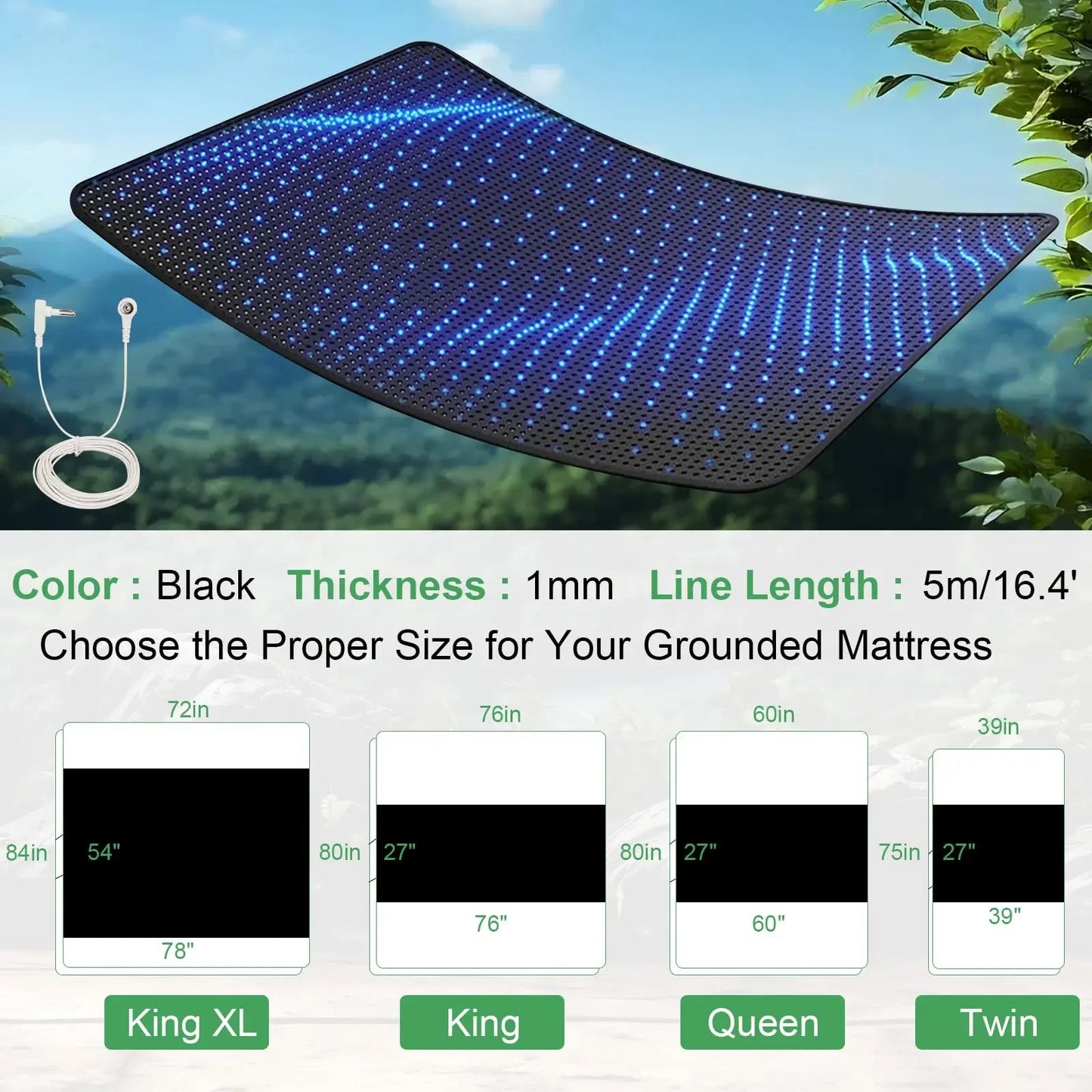 Grounding Bed Mat PU Leather with grounding Cord for Sleep Improve Stress Pain Relief Foot Health Mat Pad for Bed Floor Peaceful Pleasures Health and Wellness