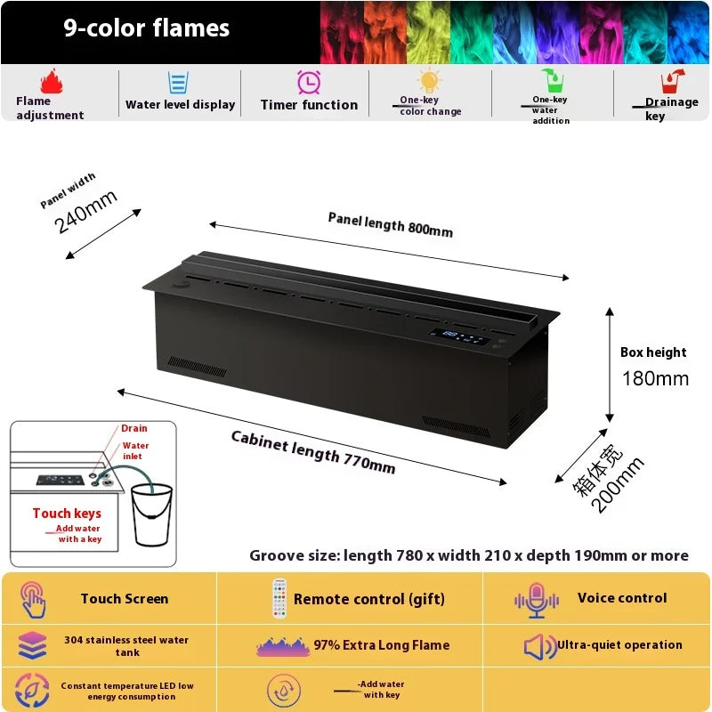 800mm Atomizing Fireplace For Living Room Multi-color Fake Flame Electronic Fireplace Home Remote Control Water Steam Fireplace Peaceful Pleasures Health and Wellness AI sound control