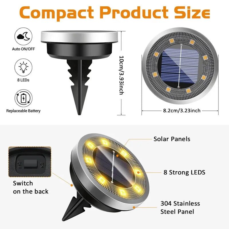 Solar Ground Lights IP65 Waterproof – 8 LED Outdoor Landscape