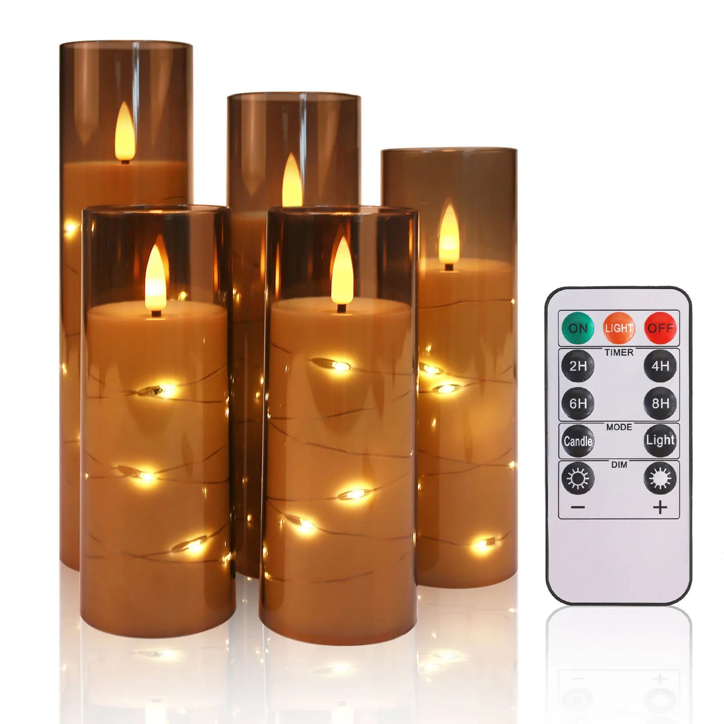Flickering Flameless LED Pillar Candle Lights with Remote & Embedded Star String for Wishing Wedding Christmas Party Home Decor Peaceful Pleasures Health and Wellness 5pcs per set 1 5 set