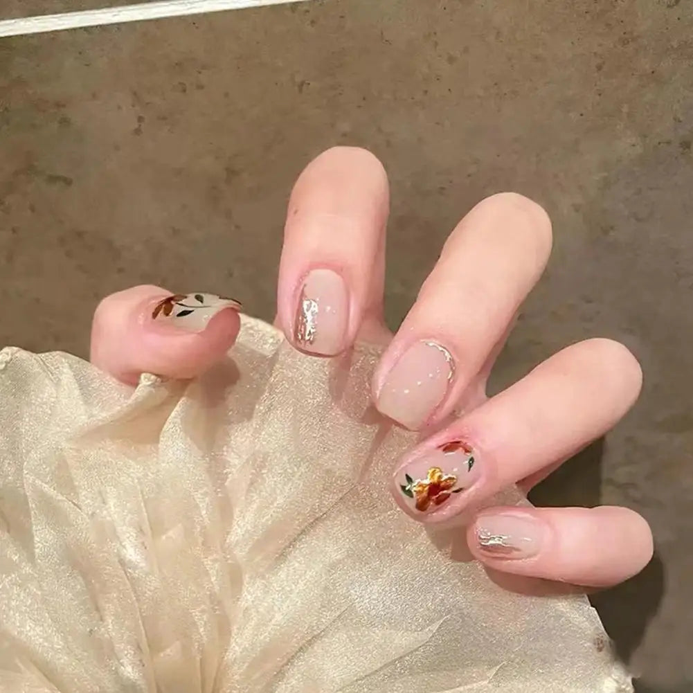 French Square Press-On Nails | Nude Pink & Glitter 24pc Set