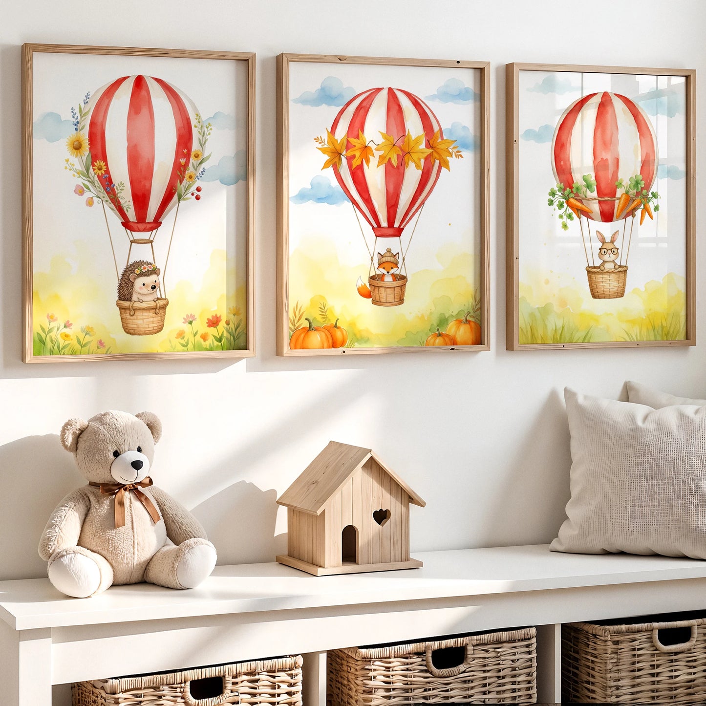 Watercolor Hot Air Balloons Canvas Wall Art | Kids Room Decor