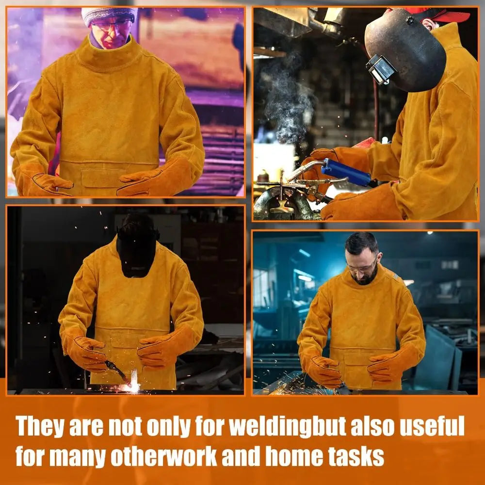 Cowhide Leather Welding Clothes Flame Retardant High Collar Welding Work Clothes Heat Resistant Long Sleeve Welding Suit Peaceful Pleasures Health and Wellness
