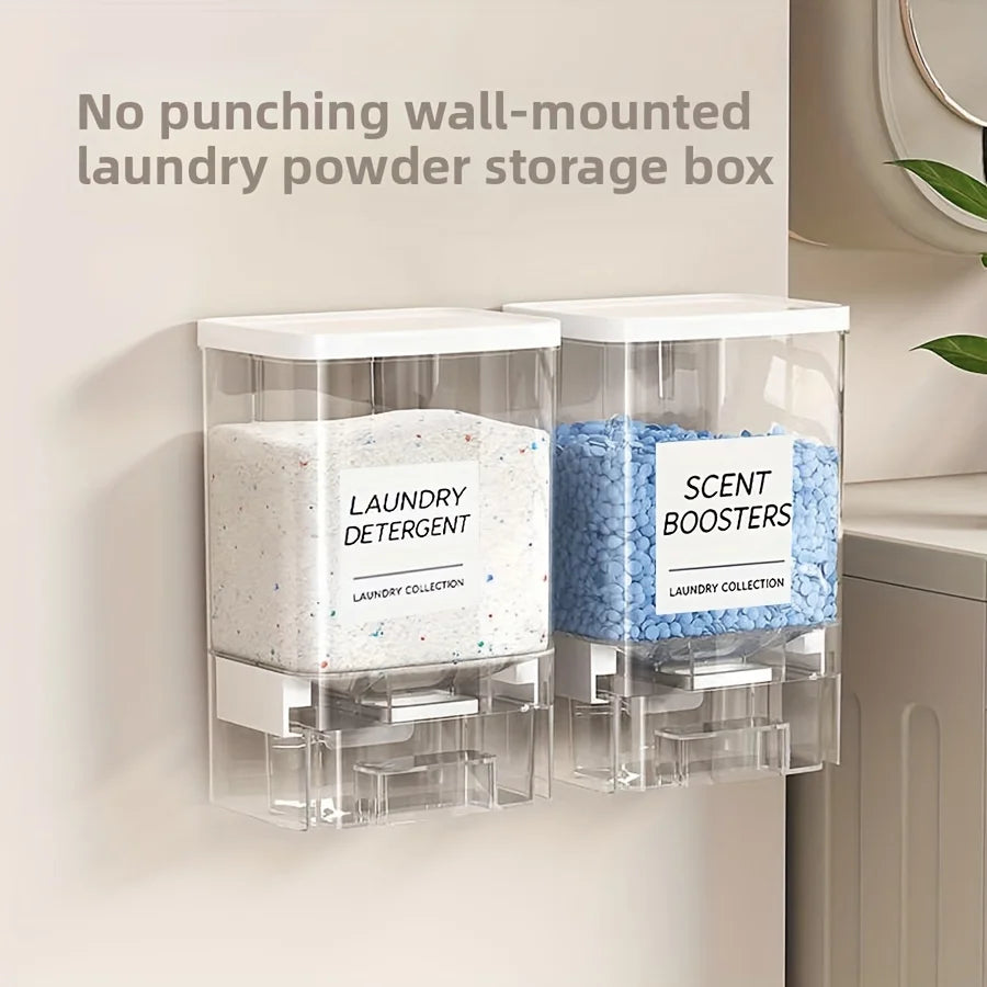 Wall-Mounted Laundry Beads Dispenser & Storage Box – Detergent Organizer with Label for Laundry Room