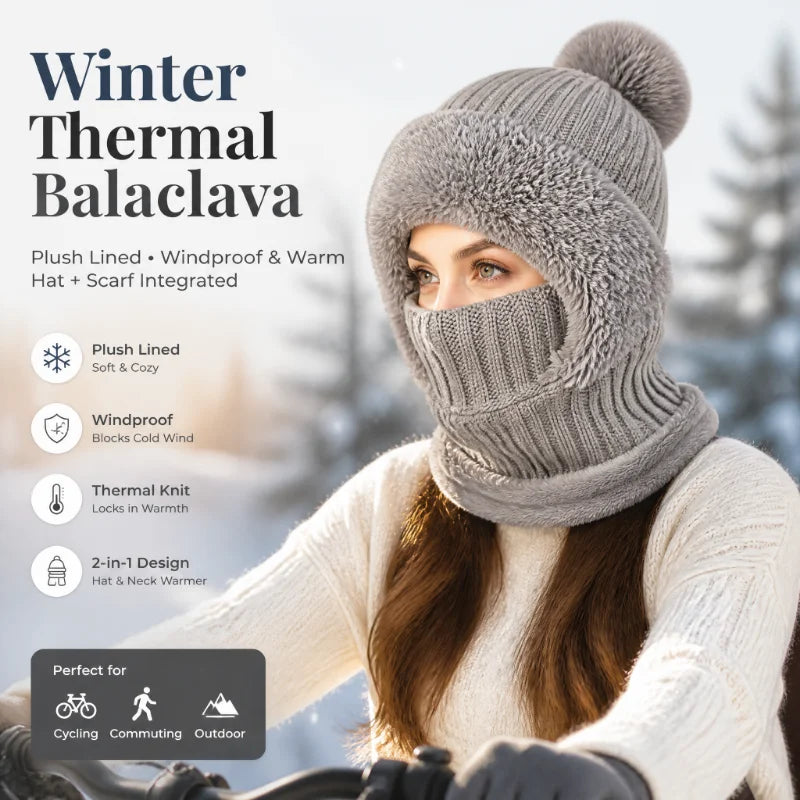 Thermal Fleece Knit Beanie with Ear Covers All-in-One Windproof Hood Neck Warmer Specifically for Bicycle Riders Peaceful Pleasures Health and Wellness