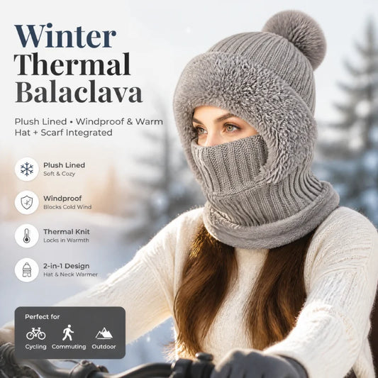 Thermal Fleece Knit Beanie with Ear Covers All-in-One Windproof Hood Neck Warmer Specifically for Bicycle Riders Peaceful Pleasures Health and Wellness