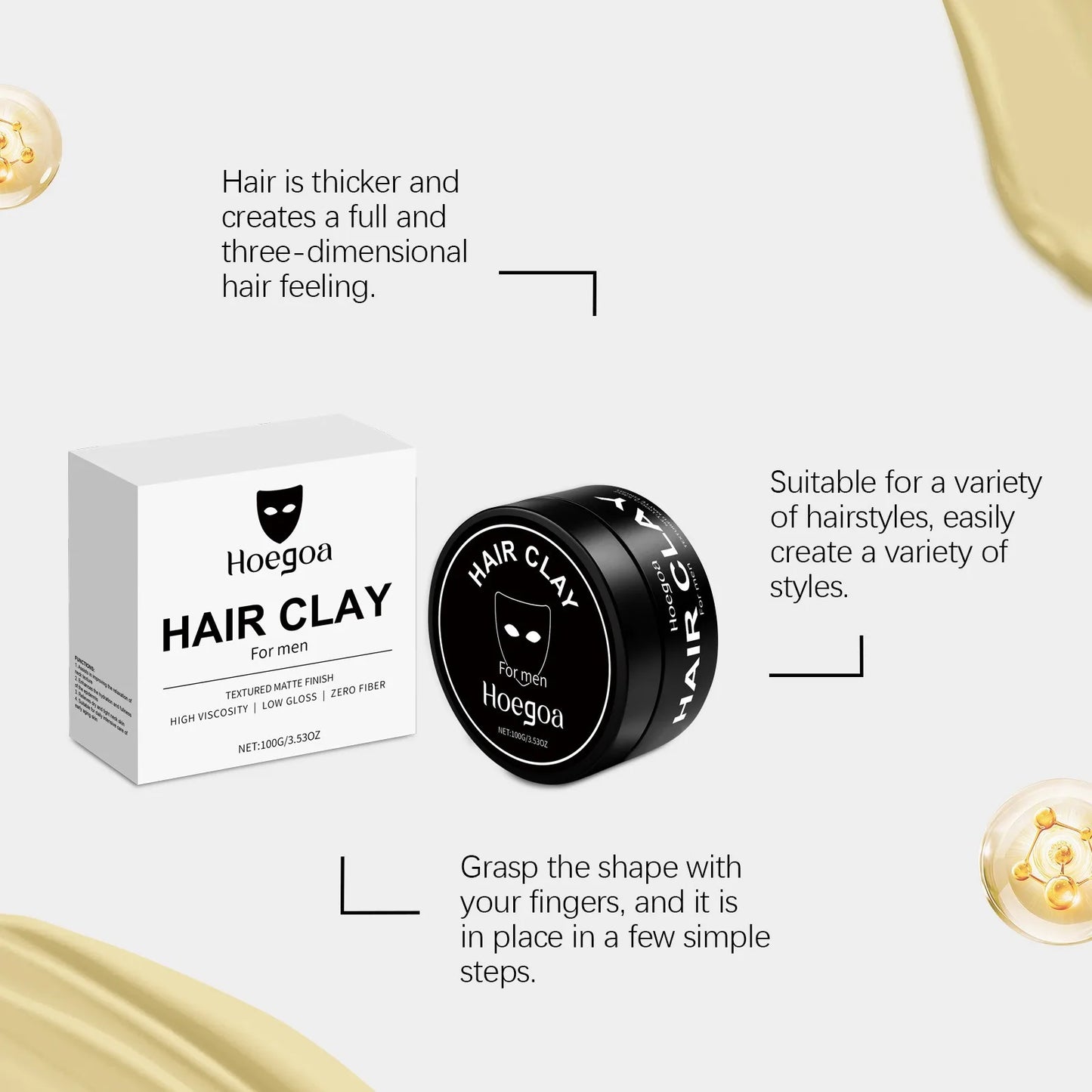 HOEGOA Men's Hair Clay – Strong Hold Matte Finish 100g