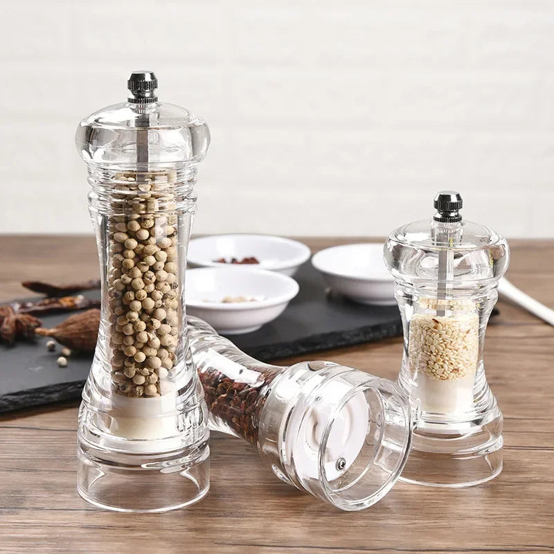 Acrylic Combo Pepper Mill & Salt Shaker | Adjustable Ceramic Grinder, Clear Transparent Body