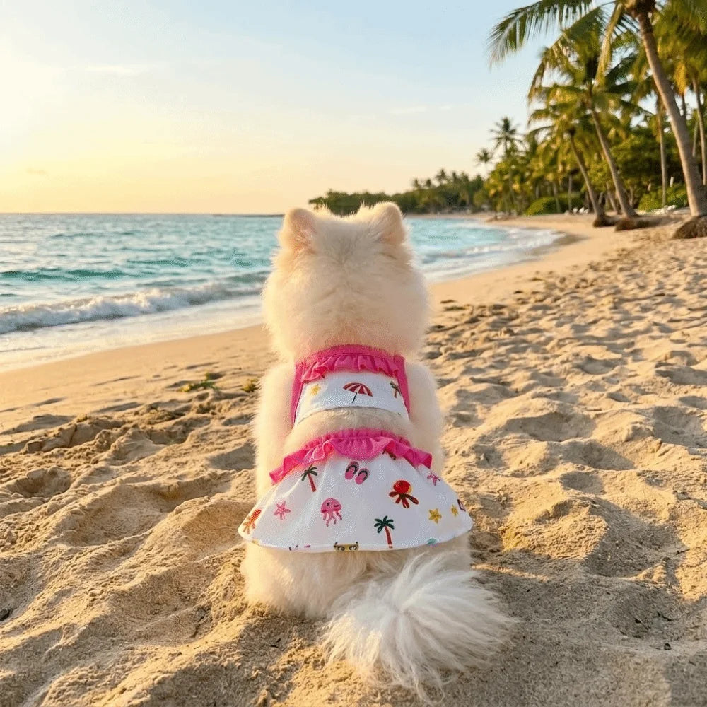 Dog Swimsuit Cartoon Print Bikini Vest | Breathable Pet Dress