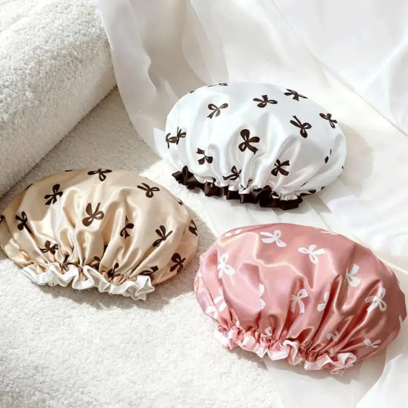 3-Pack Waterproof Reusable Shower Caps | Bowknot Print, Double-Layer Shower Cap Set Peaceful Pleasures Health and Wellness
