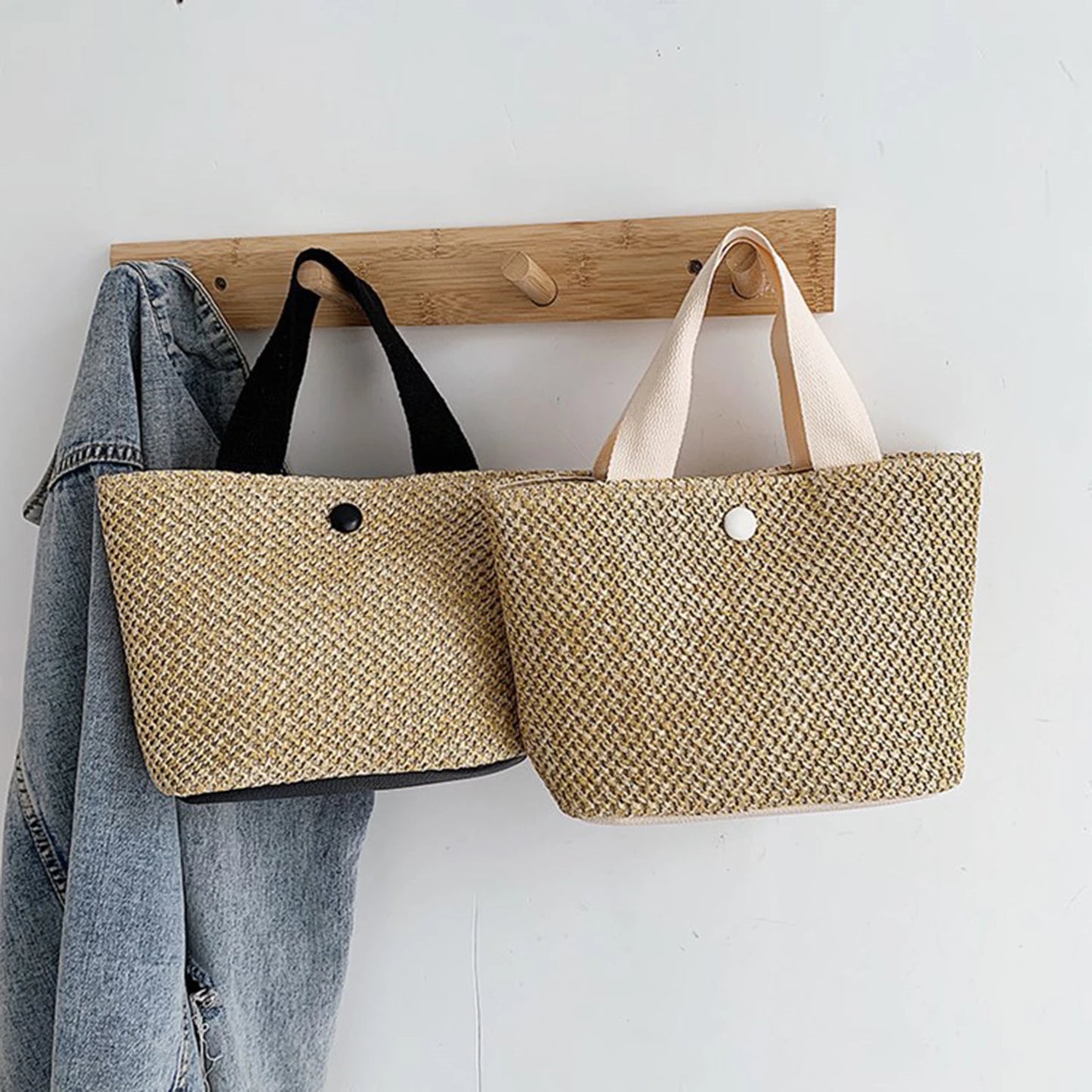 Women Straw Woven Tote Bags Hand-woven Soft Large Straw Shoulder Bag for Vacation Party Bags Peaceful Pleasures Health and Wellness