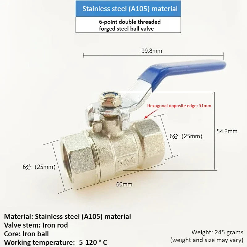 Stainless Steel BSPT Ball Valve 1/2" to 2" | Water Gas Oil