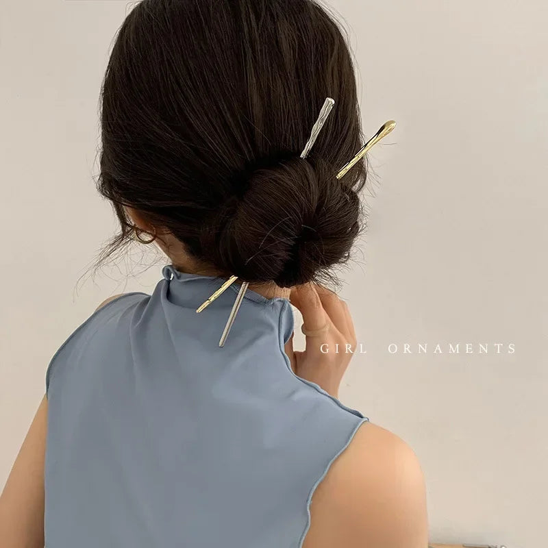 4pcs Trendy Metal Hair Accessories for Women, Minimalist Geometric Bump Hairpin Hair Sticks, Headwear Hairstyle Jewelry Peaceful Pleasures Health and Wellness