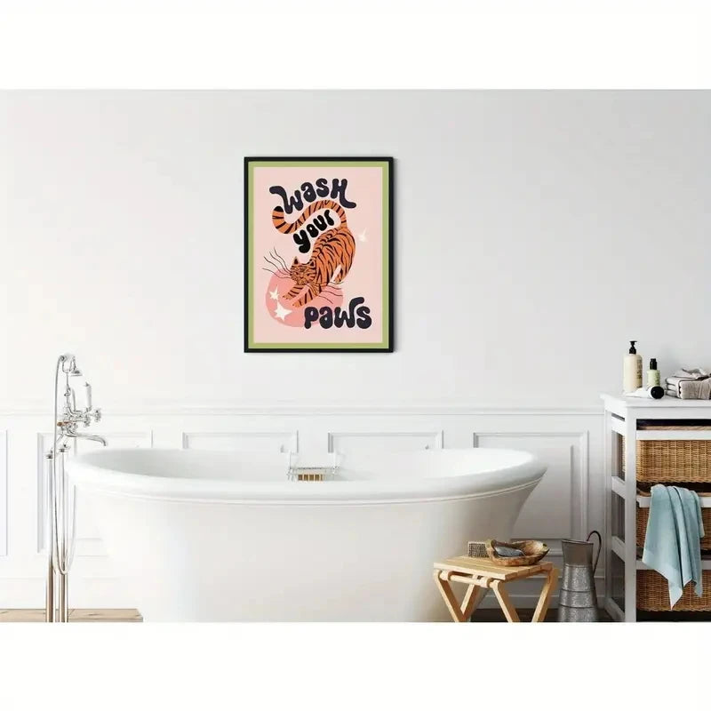 "Wash Your Paws" Funny Tiger Minimalist Canvas Wall Art Print