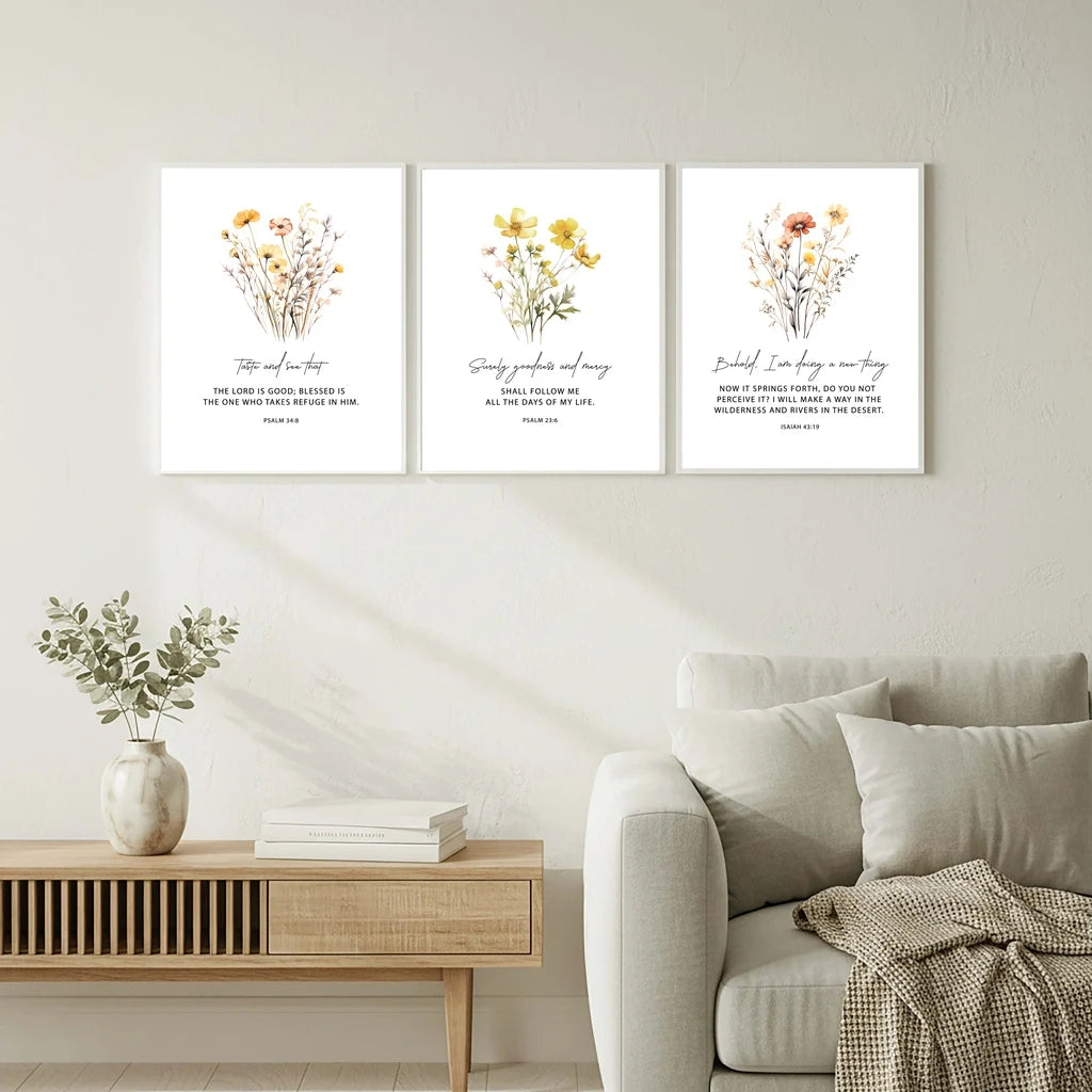 Christian Bible Verse Wall Art, Motivational Quote Flower Canvas Painting | Minimalist Poster for Living Room Bedroom Decor Peaceful Pleasures Health and Wellness