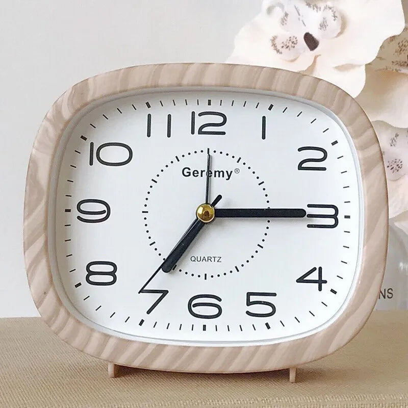Simple retro imitation wood grain alarm clock - home desktop square clock ornament - student large digit bedside clock Peaceful Pleasures Health and Wellness B