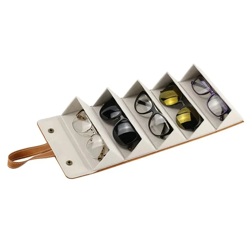 Fashion PU Leather Glasses Organizer Portable Multi-slot Folding Eyeglasses Holder Travel Storage Box Display Sunglasses Case Peaceful Pleasures Health and Wellness