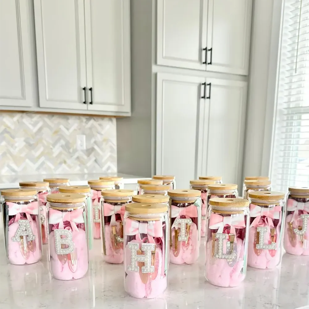Personalised Pearl Letter Mugs Teen Girl Birthday Party Favor Glass Cup with Lid Straw Spa Sleepover Party Wedding Bridal Shower Peaceful Pleasures Health and Wellness